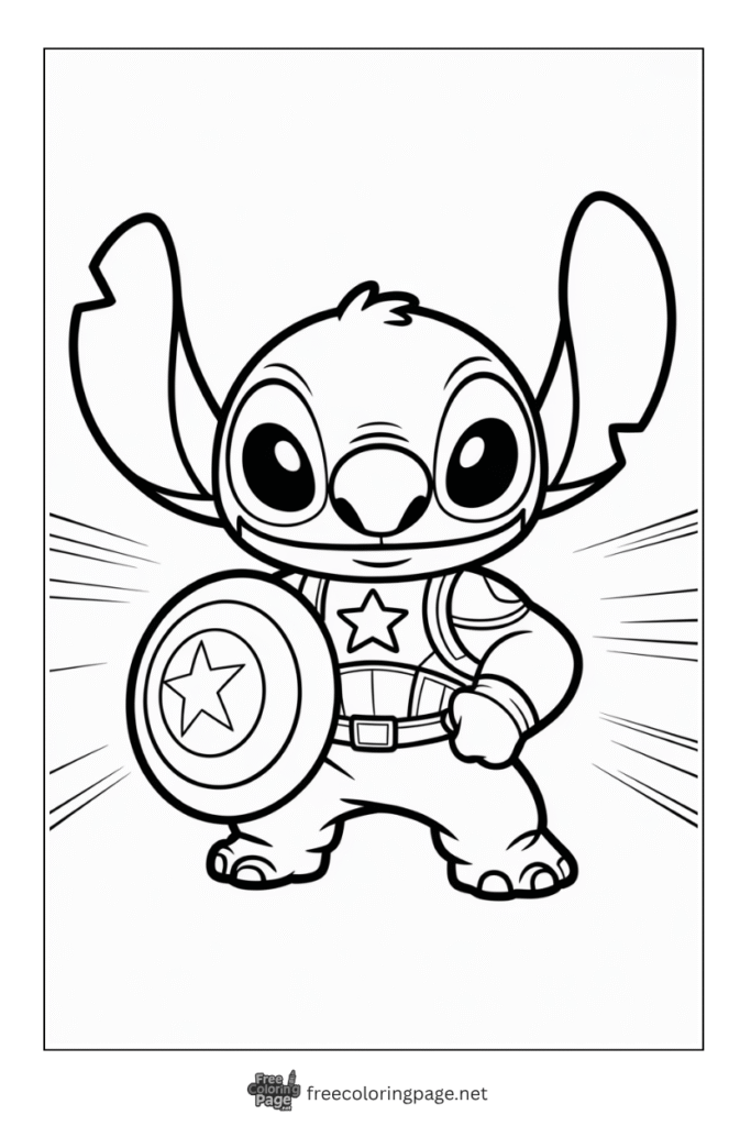 coloring page of stitch as captain america