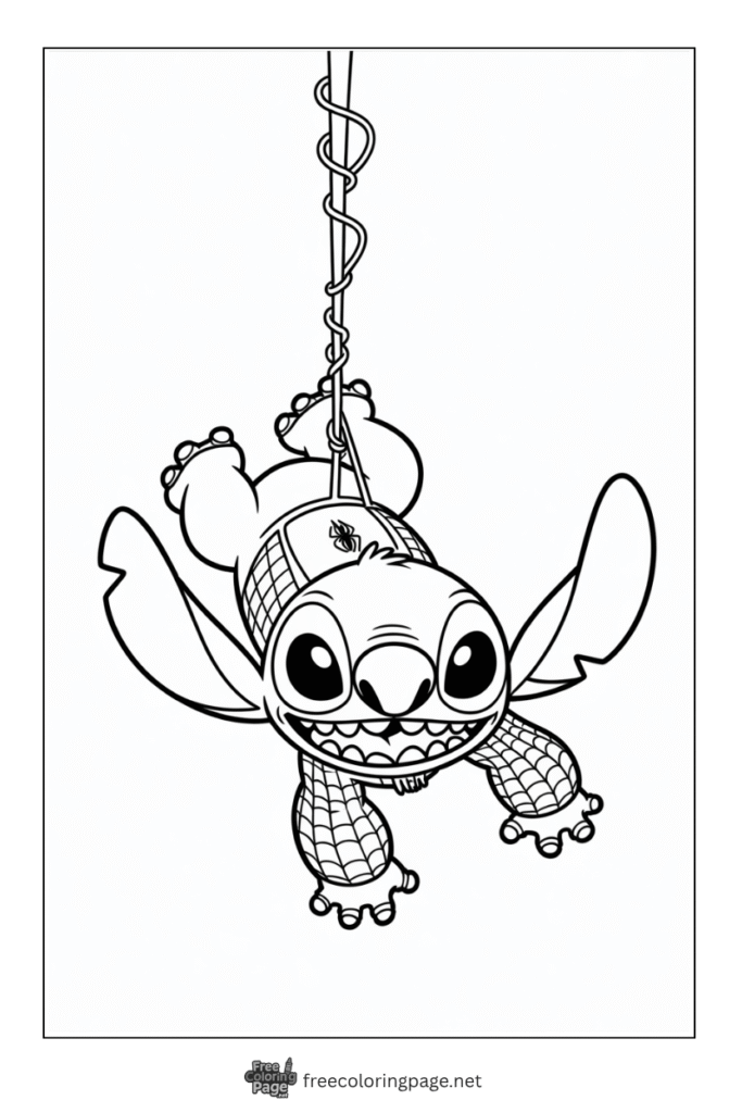 coloring page of stitch as spiderman