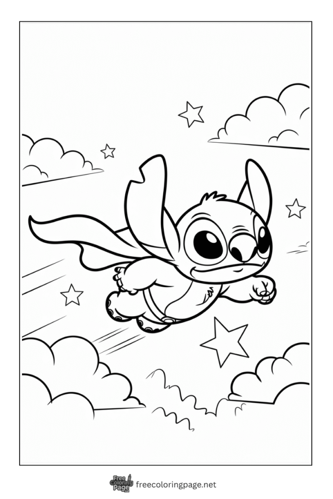 coloring page of stitch in batman action