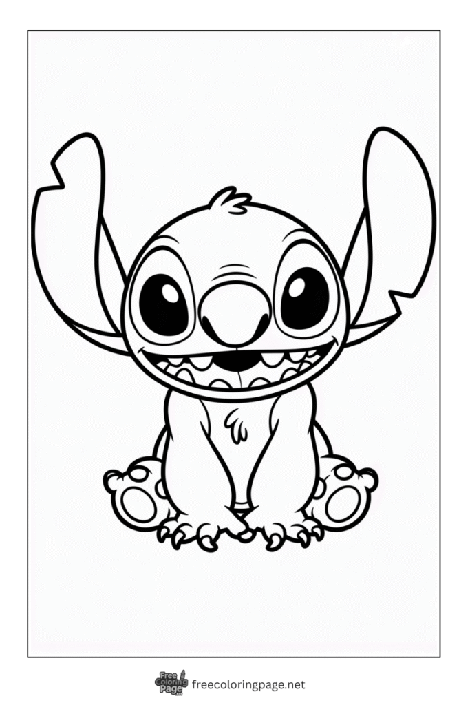 coloring page of stitch sitting