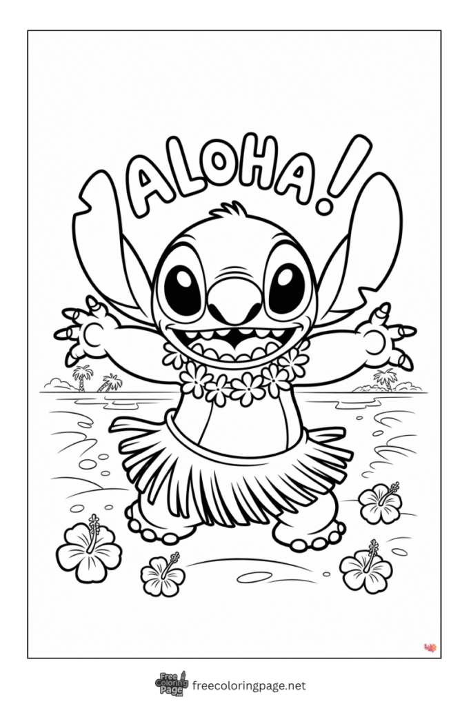 coloring page of stitch dressing dance costume