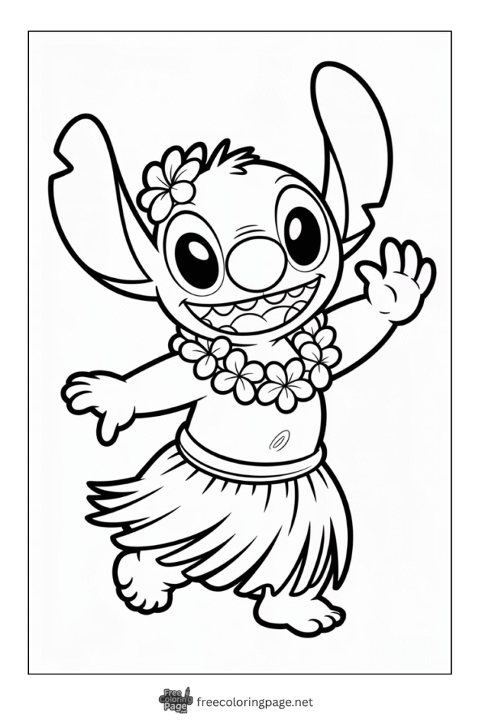coloring page of stitch haula dancing