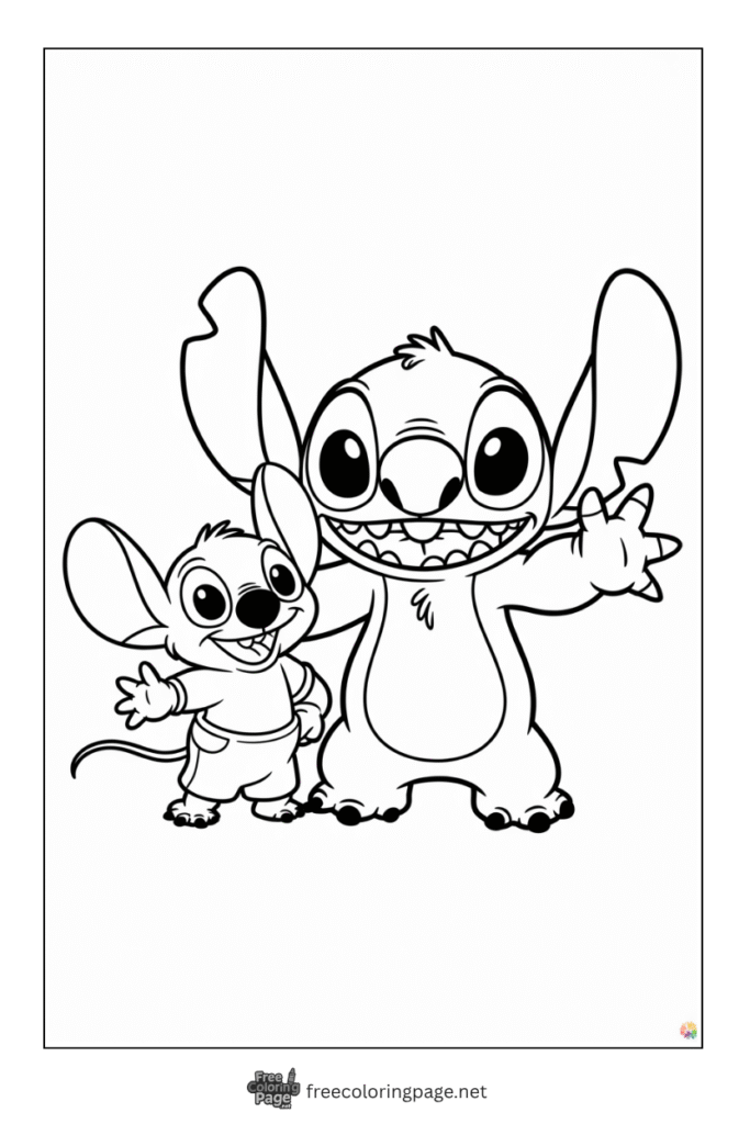coloring page of stitch with mouse