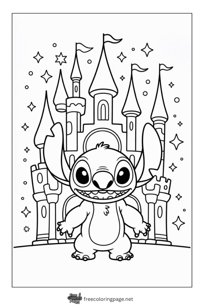 coloring page of stitch in disneyland