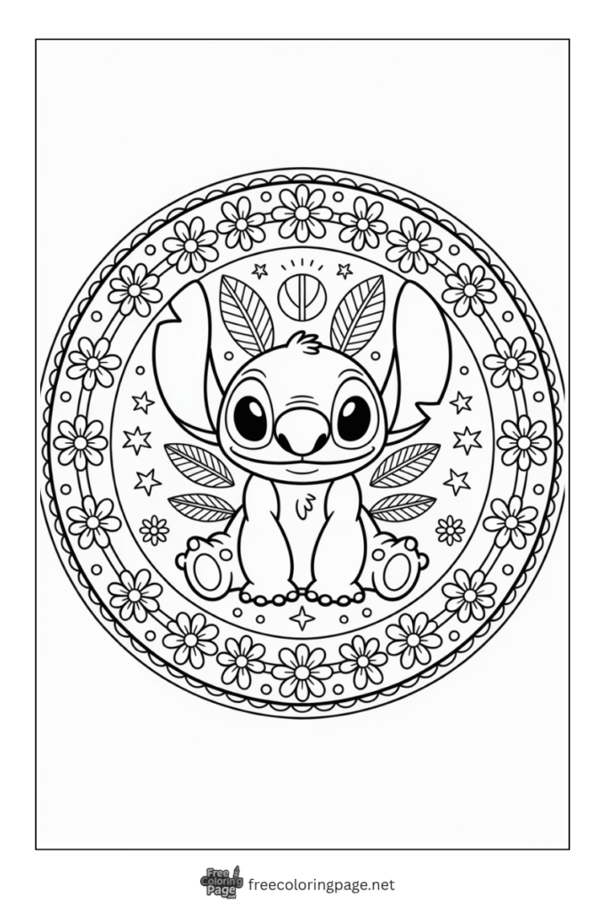 coloring page of stitch mandala design