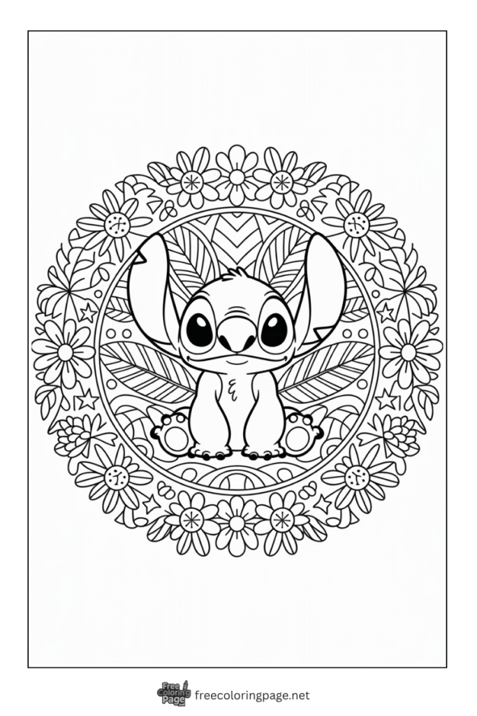 coloring page of stitch mandala 