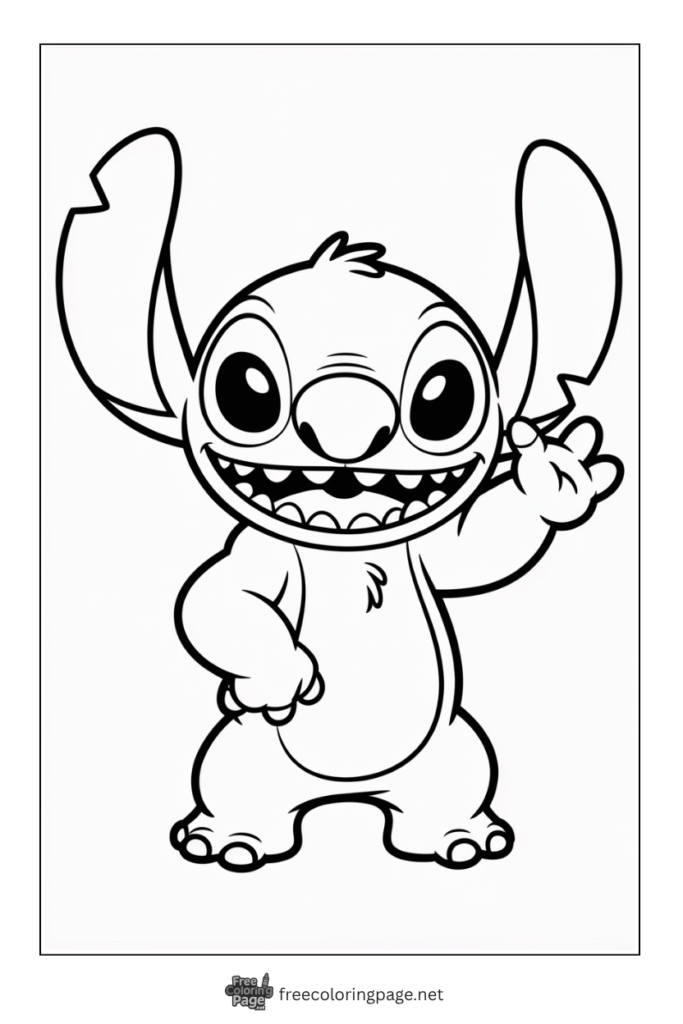 coloring page of stitch waving