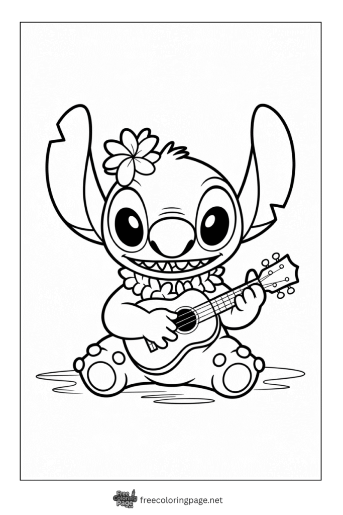 coloring page of stitch playing ukulele