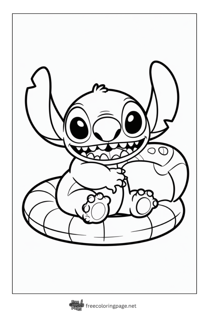 coloring page of stitch sitting on cushion