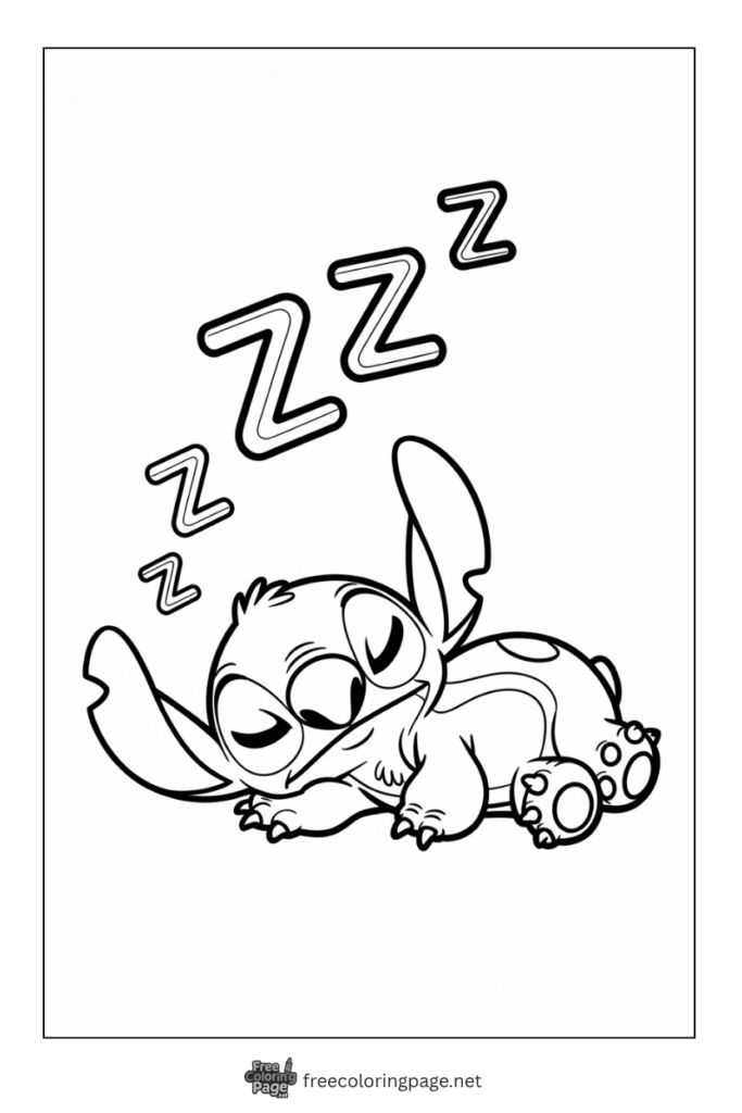 coloring page of stitch sleeping zith z sound