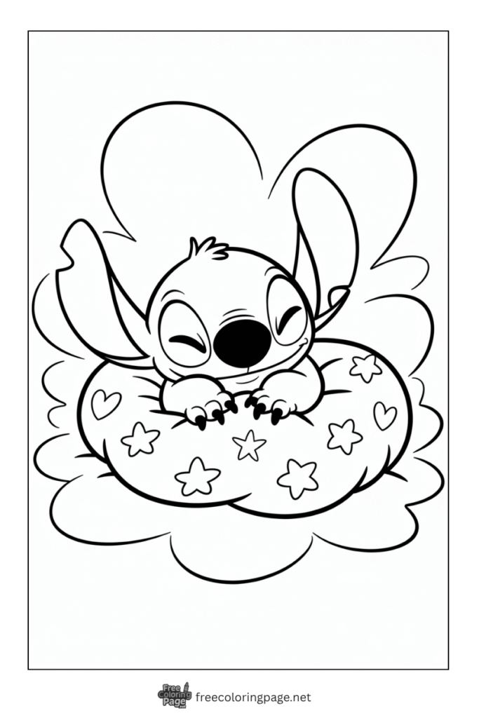 coloring page of stitch naughty sleep