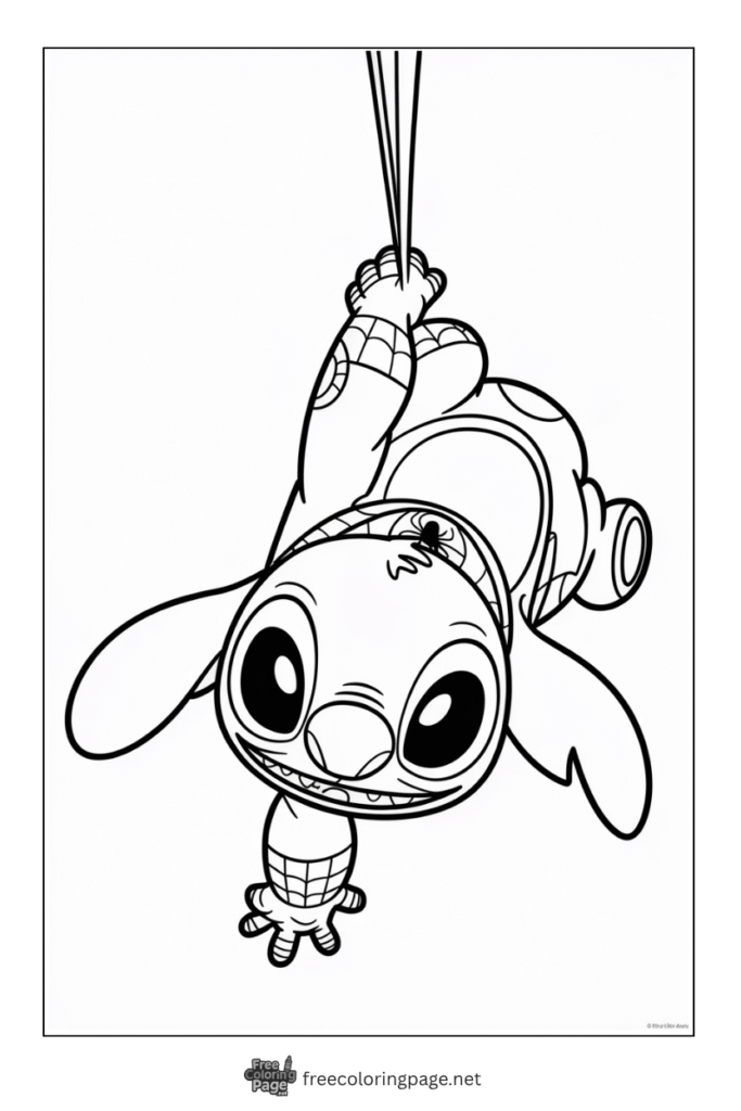 stitch hanging like spiderman