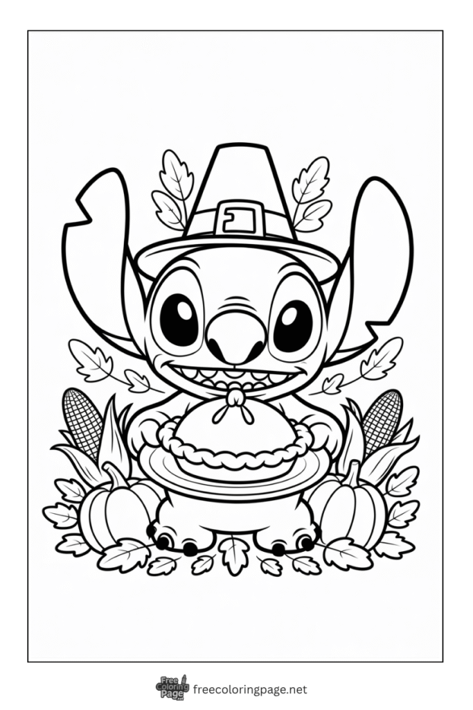 coloring page of stitch thanksgiving