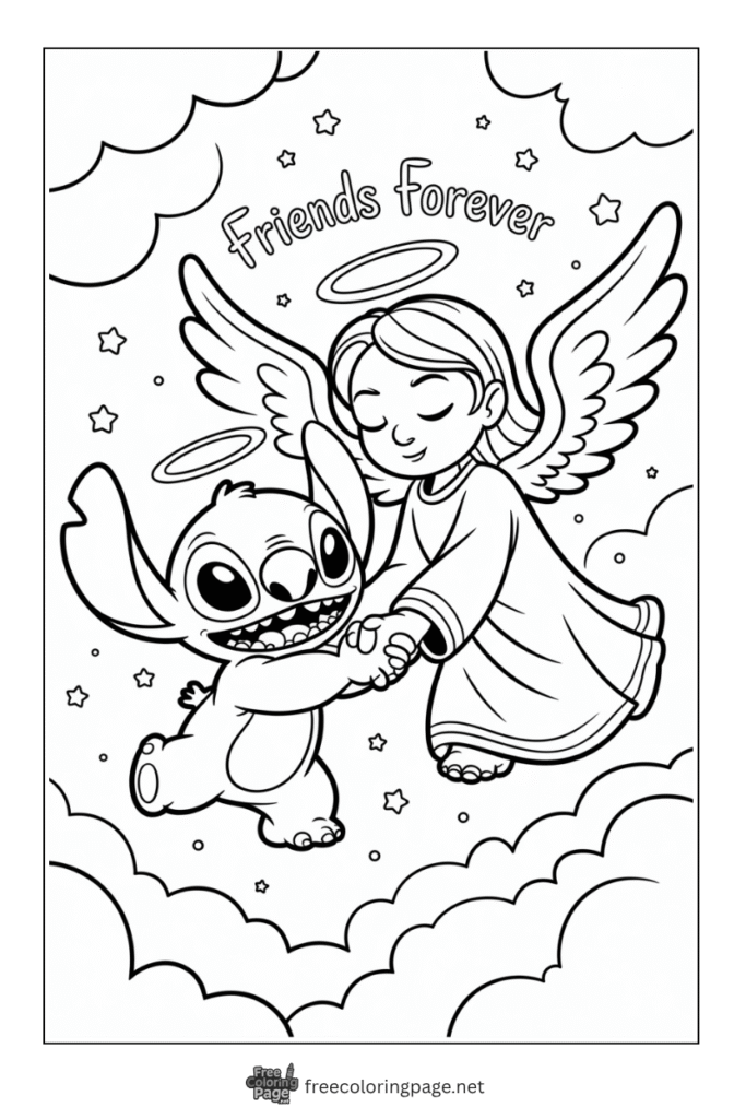 coloring page of stitch and angel