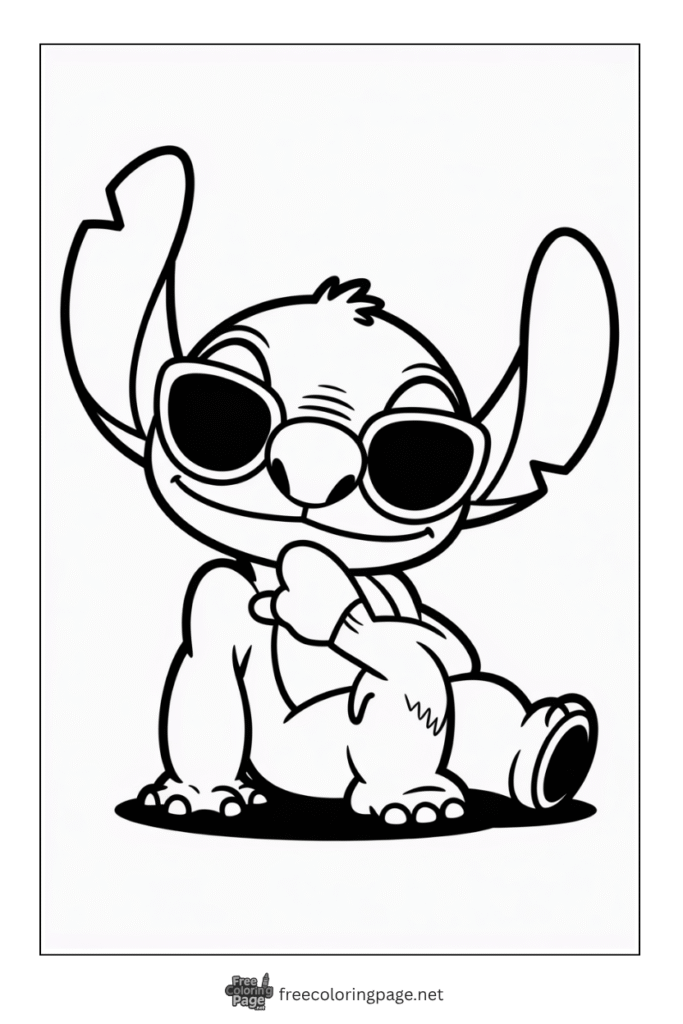 coloring page of stitch wearing glasses