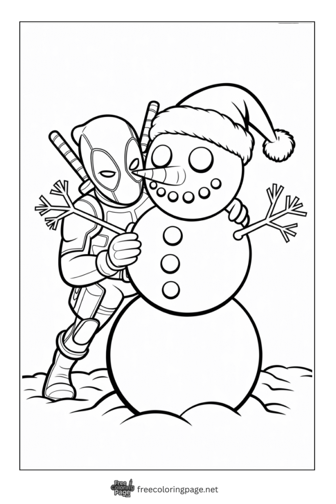 coloring page deadpool creating snowman
