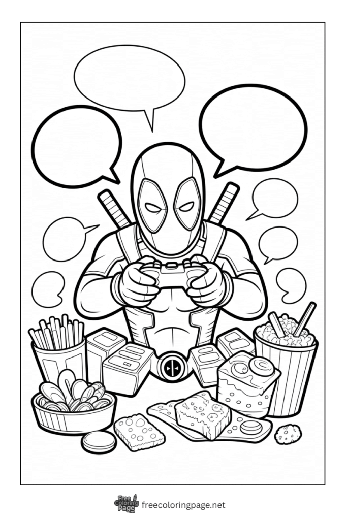 coloring page deadpool playing game