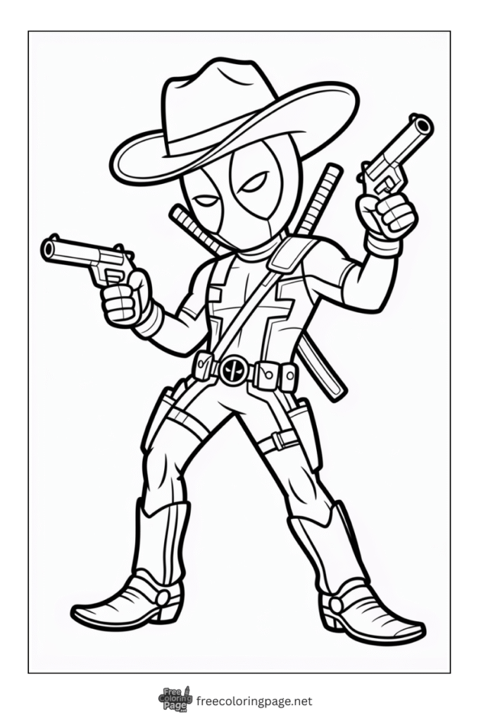 coloring page deadpool as cowboy 