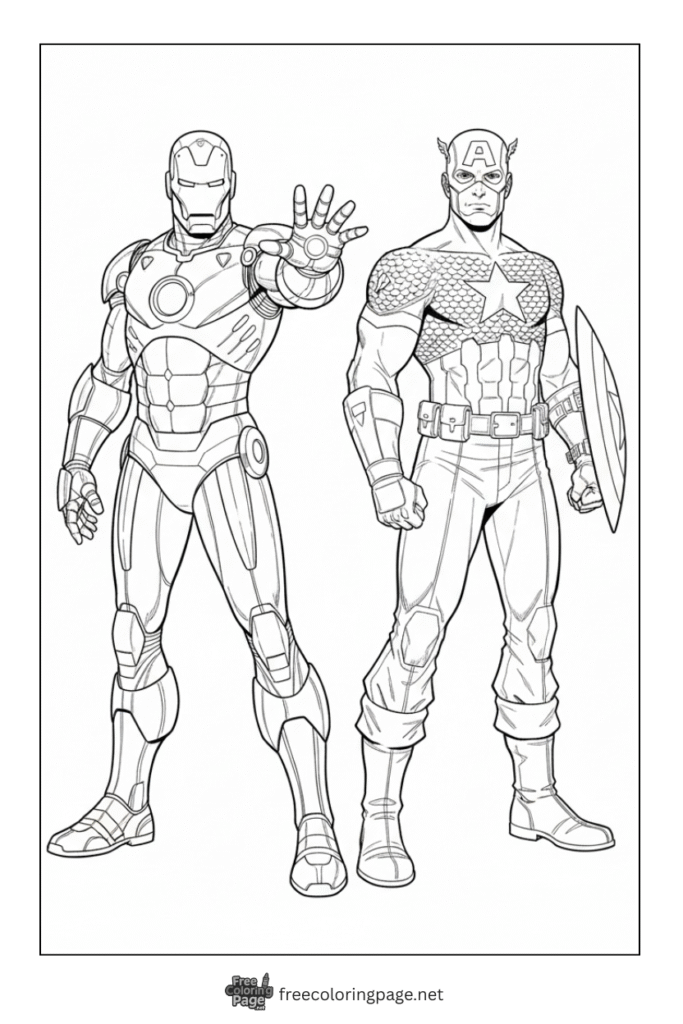 coloring page of iron man and captain america