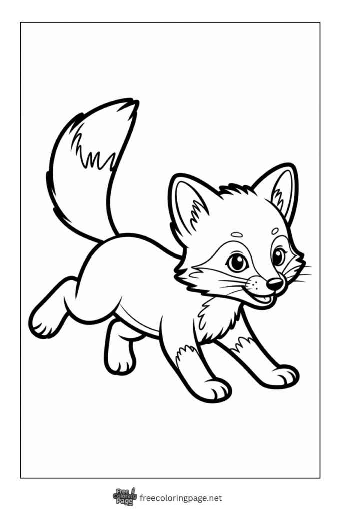 coloring page of fox cub jumping joyfully