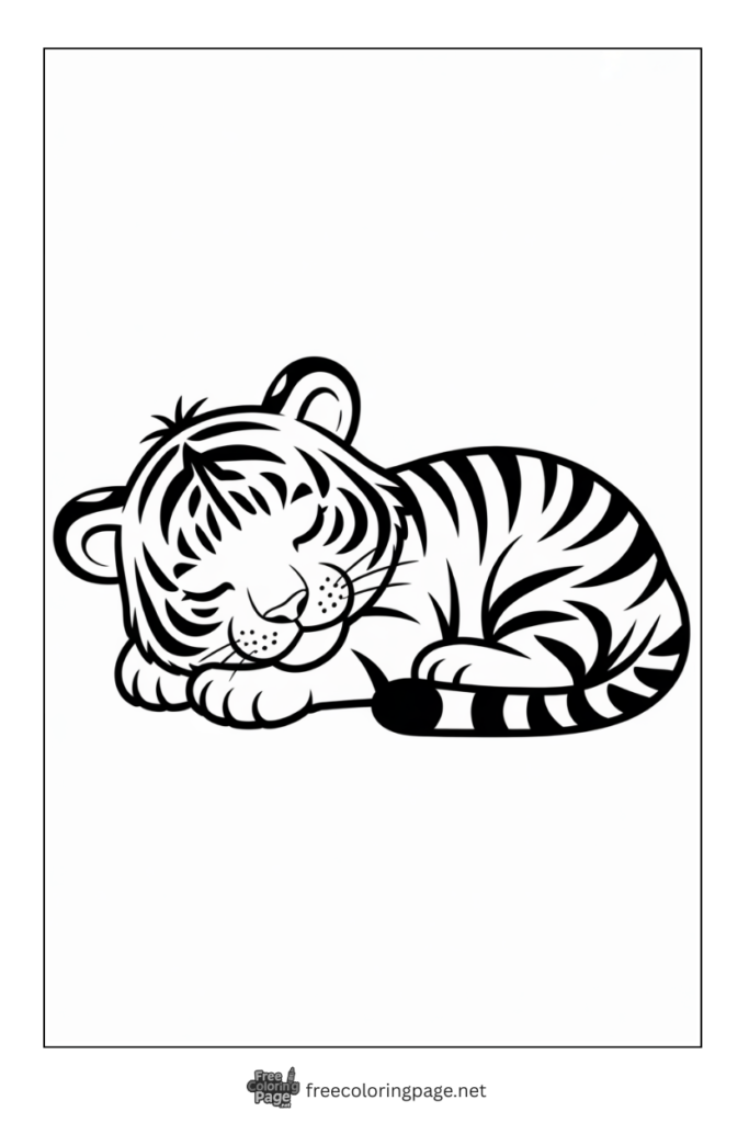Coloring Page of Tiger cub sleeping