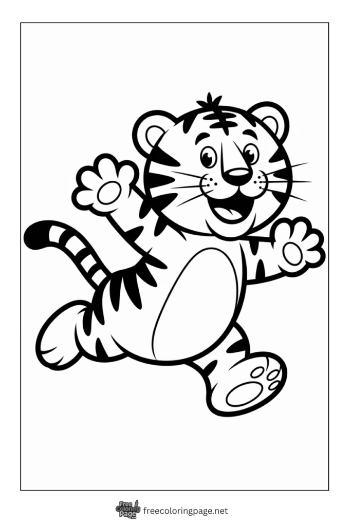 Coloring Page of cartoon Tiger running joyfully