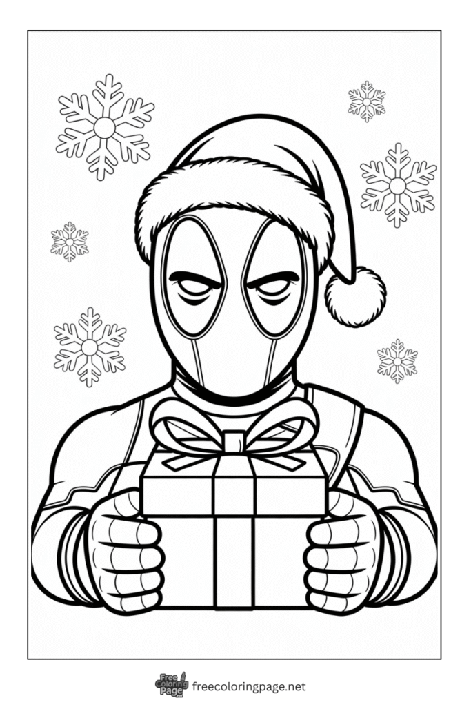 coloring page deadpool christmas celebration