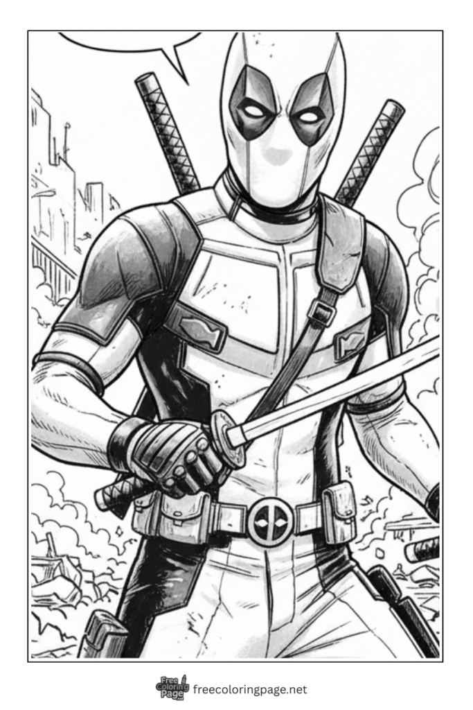 coloring page of deadpool super realistic