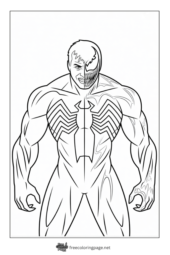 coloring page of venom split face with eddie easy
