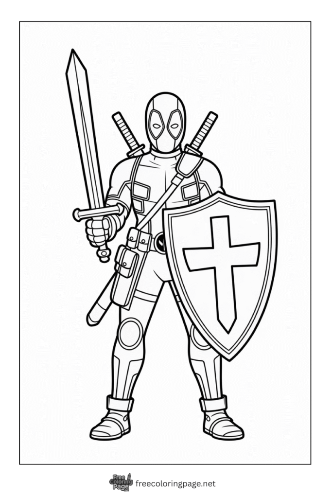 coloring page deadpool ac knight