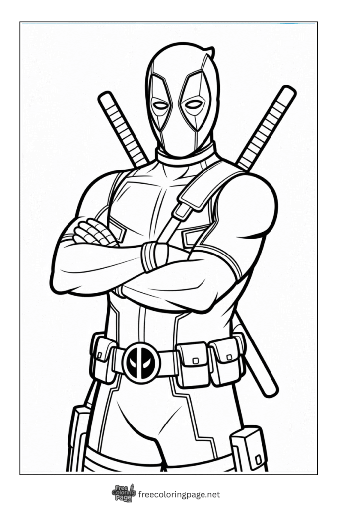 coloring page deadpool with arms closed