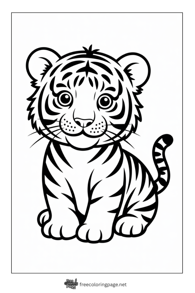 Coloring Page of Tiger sitting with front face