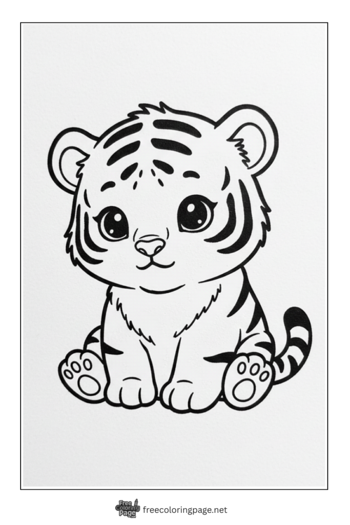 Coloring Page of baby Tiger sitting sad