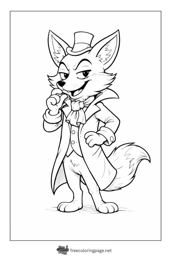 coloring page of dapper fox from storybook