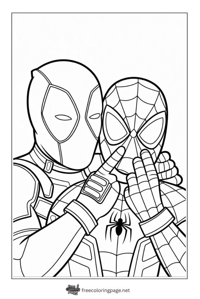 coloring page deadpool with spiderman