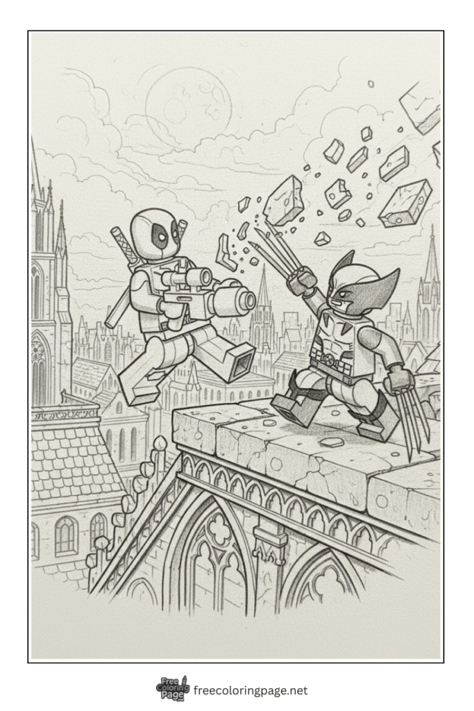 coloring page of lego deadpool vs wolverine