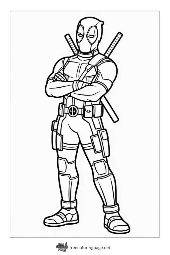 deadpool coloring page standing