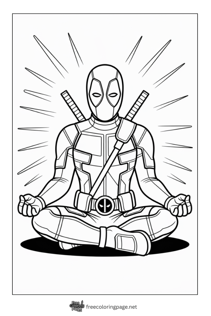 coloring page deadpool doing yoga