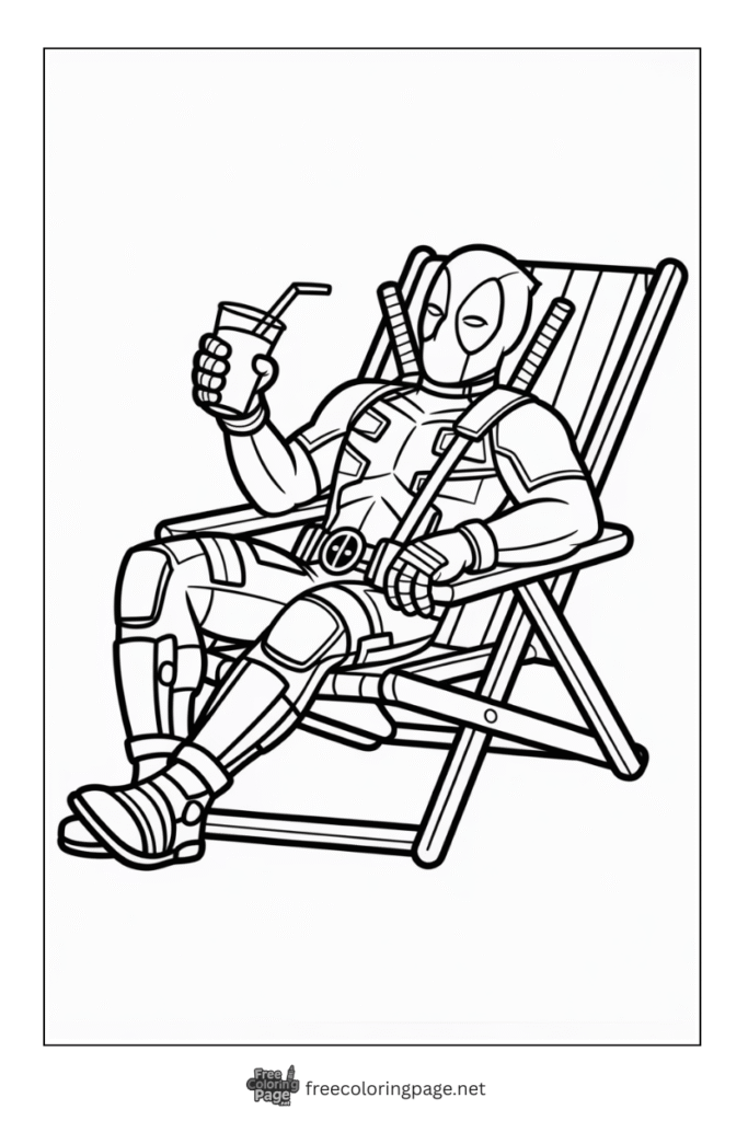 coloring page deadpool drinking juice and resting