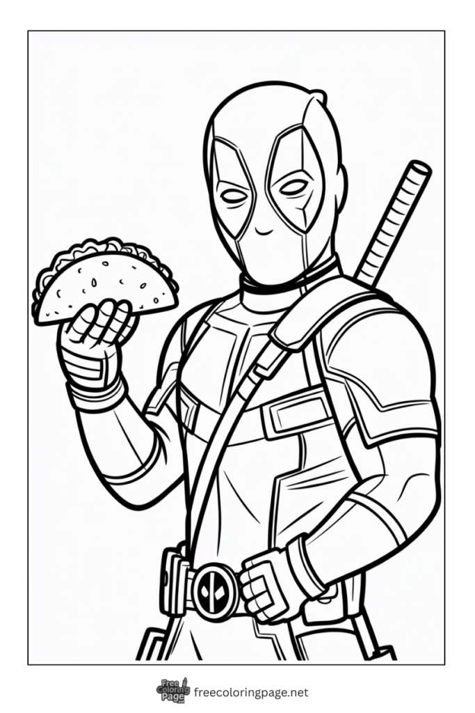 coloring page deadpool eating food