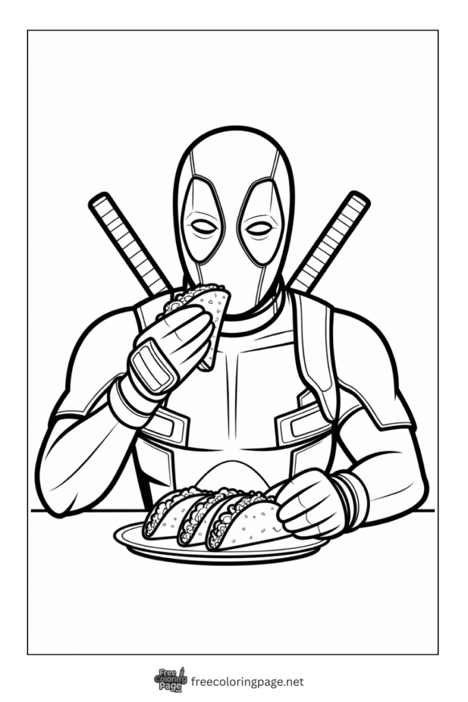 coloring page deadpool eating tacos full plate