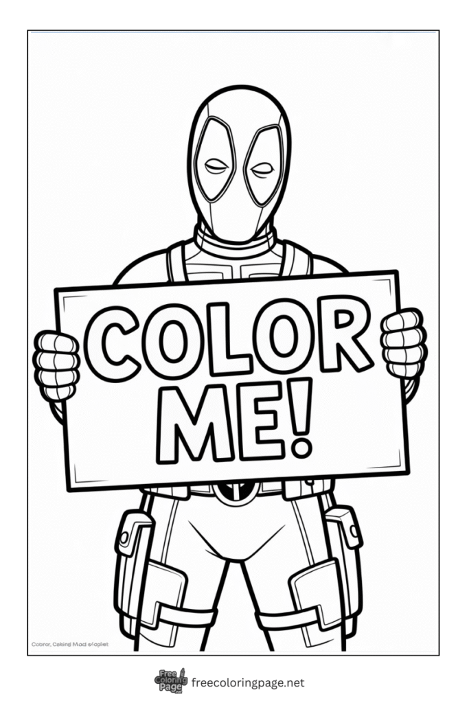 coloring page deadpool holding board color me