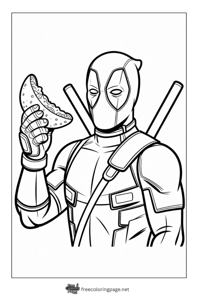 coloring page deadpool with tacos