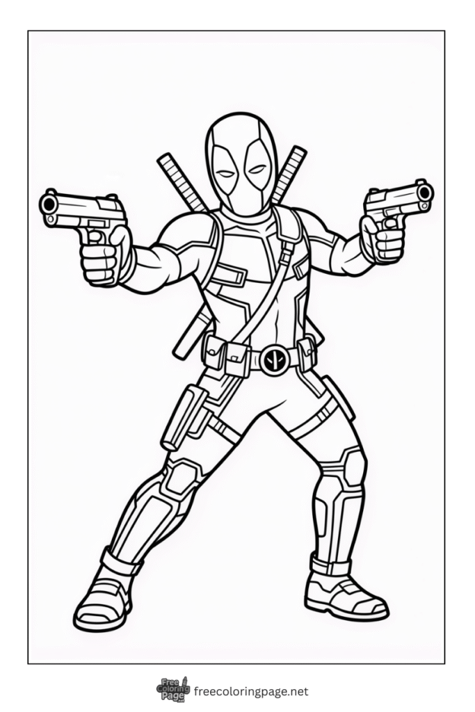 coloring page deadpool shooting 