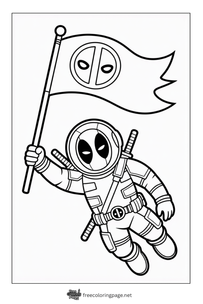 coloring page deadpool in space