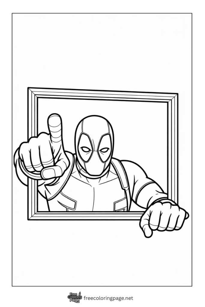 coloring page deadpool looking through window