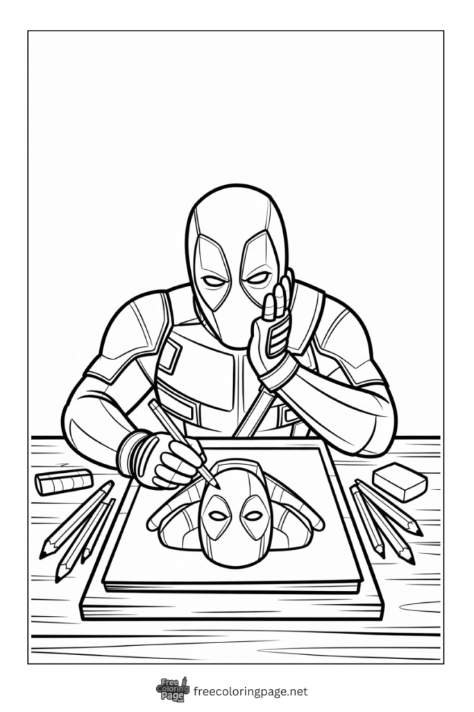 coloring page deadpool painting