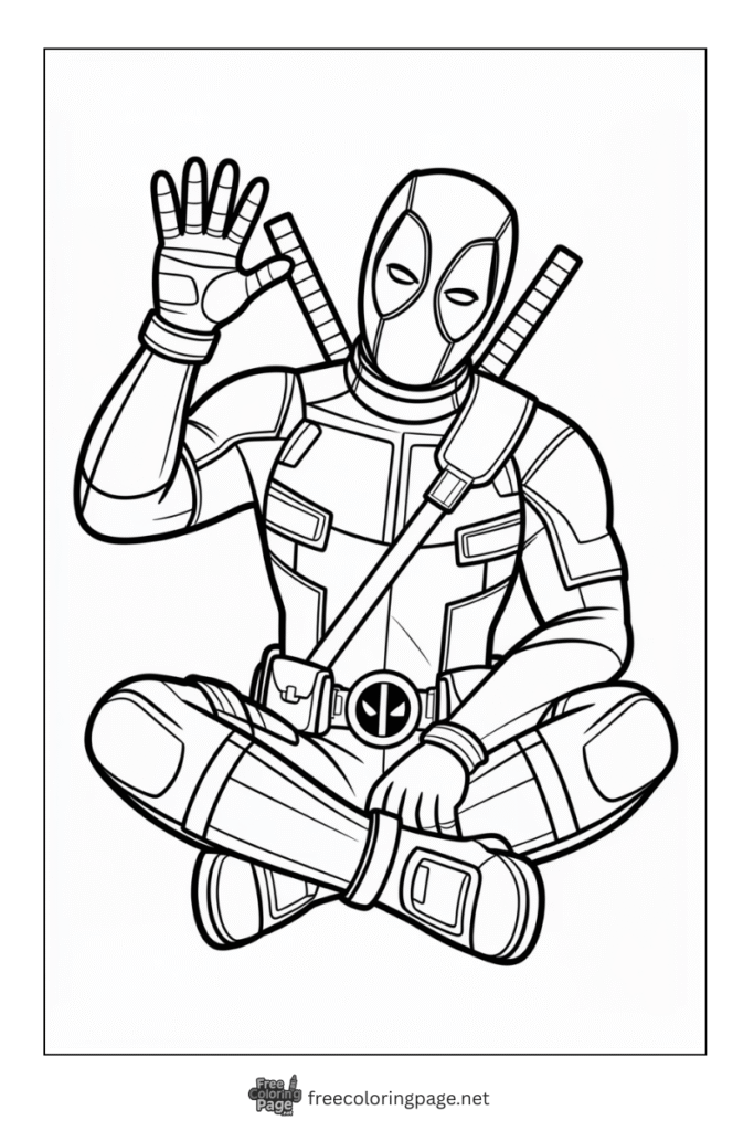coloring page deadpool saying bye