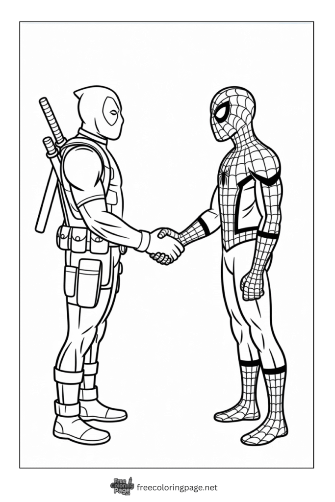coloring page deadpool and spiderman