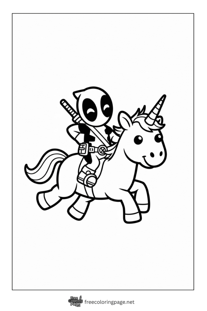 coloring page deadpool with unicorn